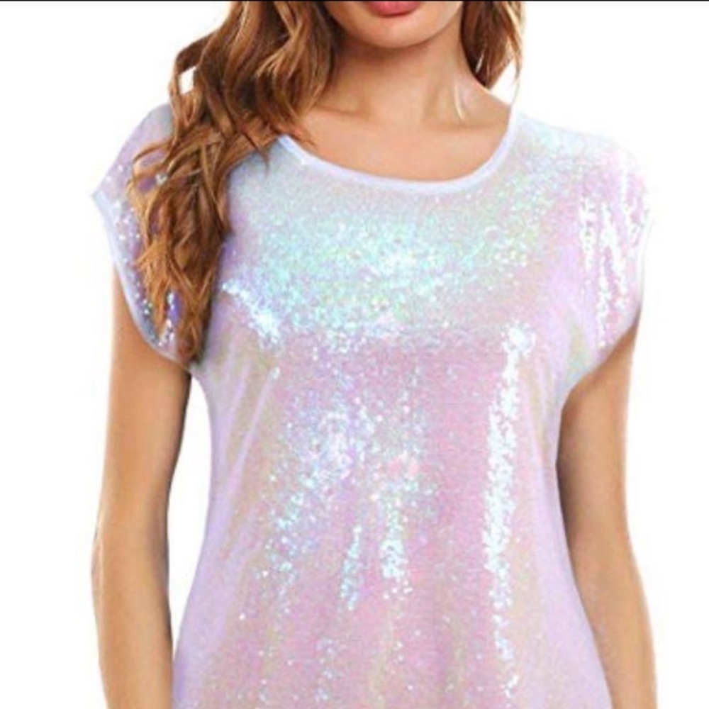 3/$25 Lecceca Pearl White Sequin Front Top